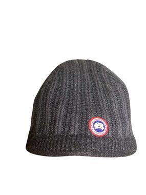Canada Goose Charcoal Ribbed Knit Beanie with Logo Patch